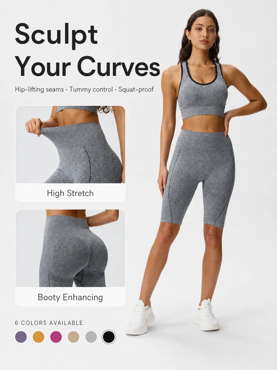 Workout Sets for Women, Seamless Sports Bra and Mid Thigh Shorts Set with Removable Pads, Soft Breathable Stretch Activewear with Booty Lifting Fit for Yoga Gym Fitness