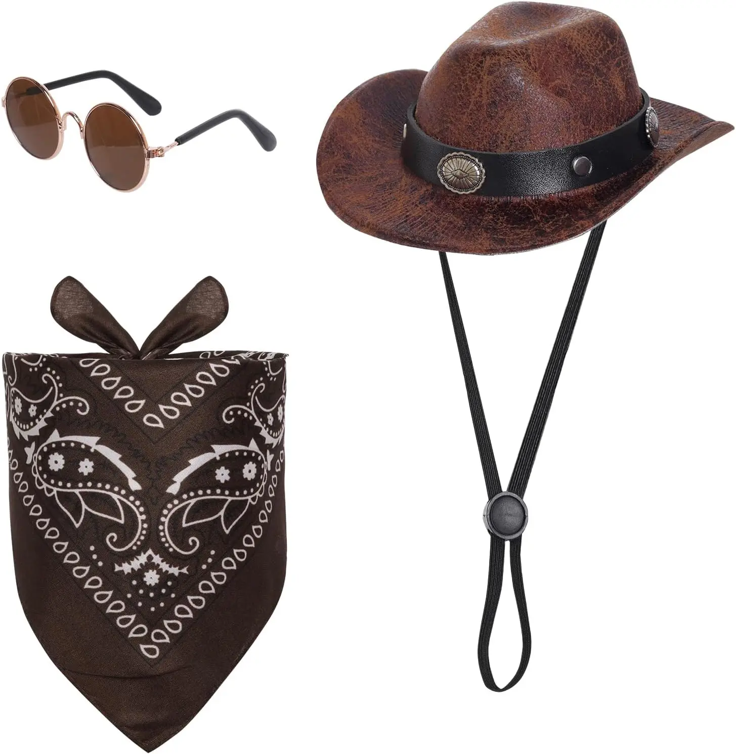 Small Dog & Cat Classic Halloween Animal Costumes Set - Mini Cowboy Hat, Sunglasses, Bandana for Holiday Party Cosplay Clothes, Cowboy Costume