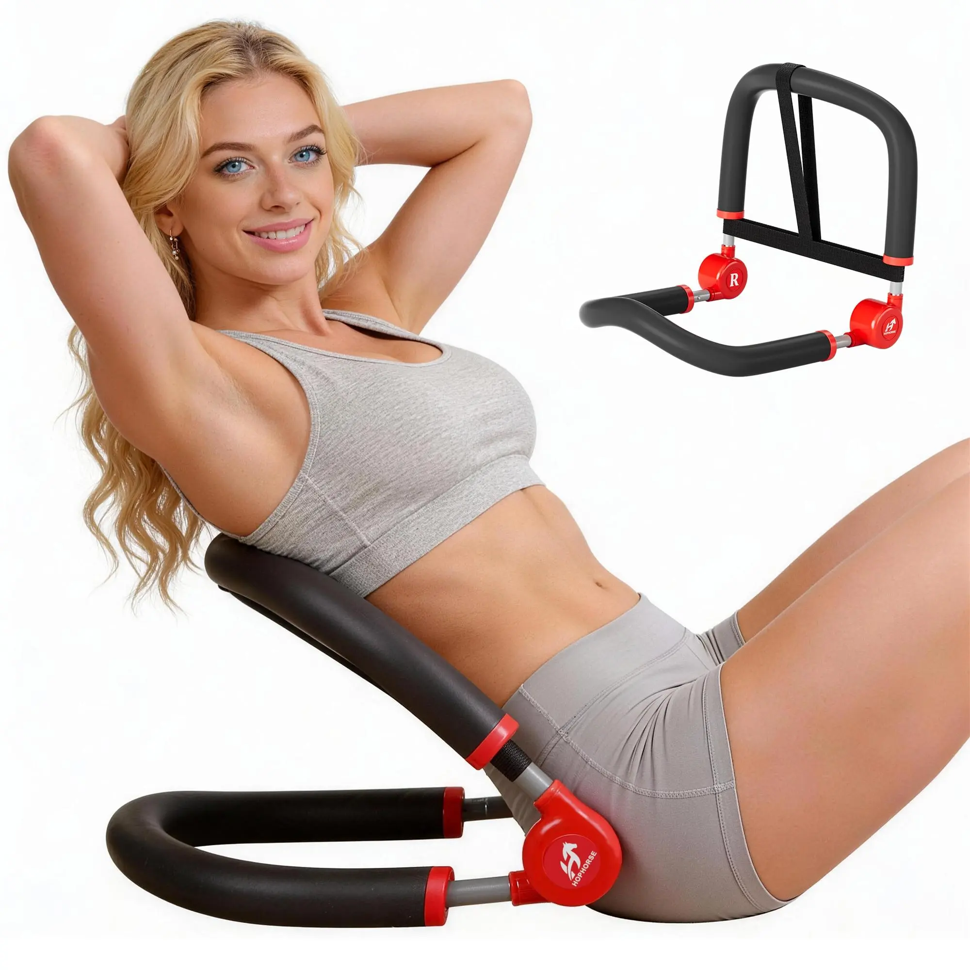 HOPHORSE Ab & Core Exercise Machine,Home Gym Sit Up Trainer,Adjustable Automatic Rebound,4 Resistance Levels,Core Workout Equipment with Resistance Bands