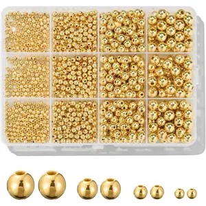 1100 Pcs Smooth Round Beads - 3/4/6/8mm Gold Spacer Loose Ball Bead Kits for Bracelet Jewelry Making