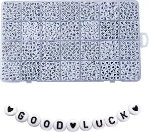 1400pcs Letter Beads, 4x7 mm Acrylic Alphabet Beads, Beads for Jewelry and Bracelet Making, in 28 Grid Box (White and Black)