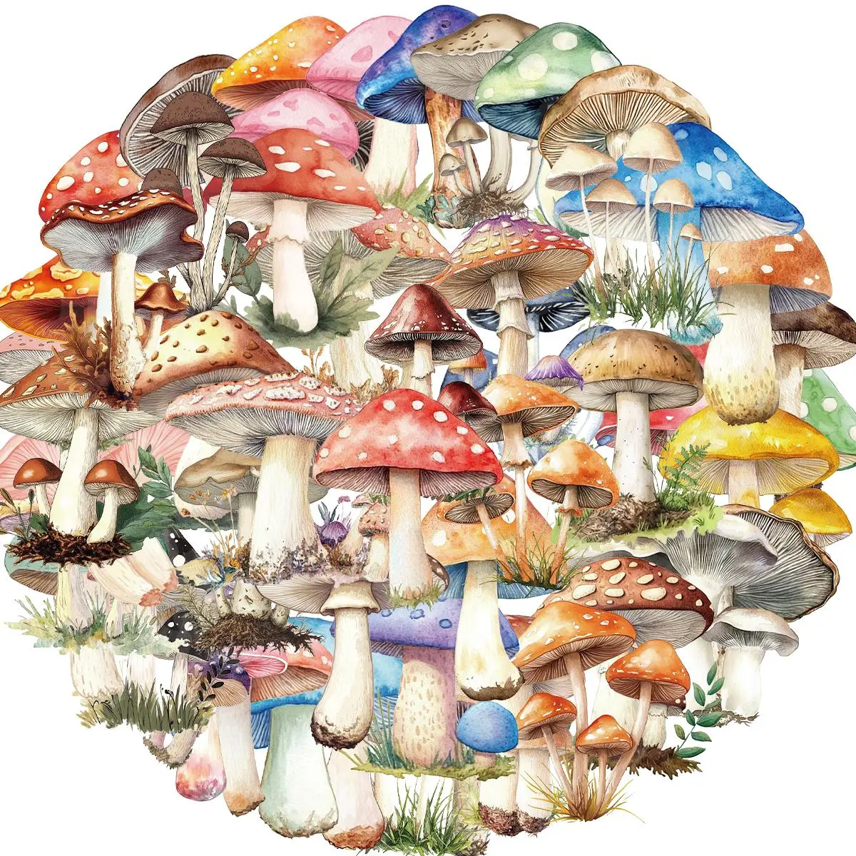 Mushroom Pattern Sticker, 50pcs/set Waterproof Self Adhesive Decor Paper, Decor Sticker for Gift Greeting Card Water Bottle Laptop Phone, Ornaments
