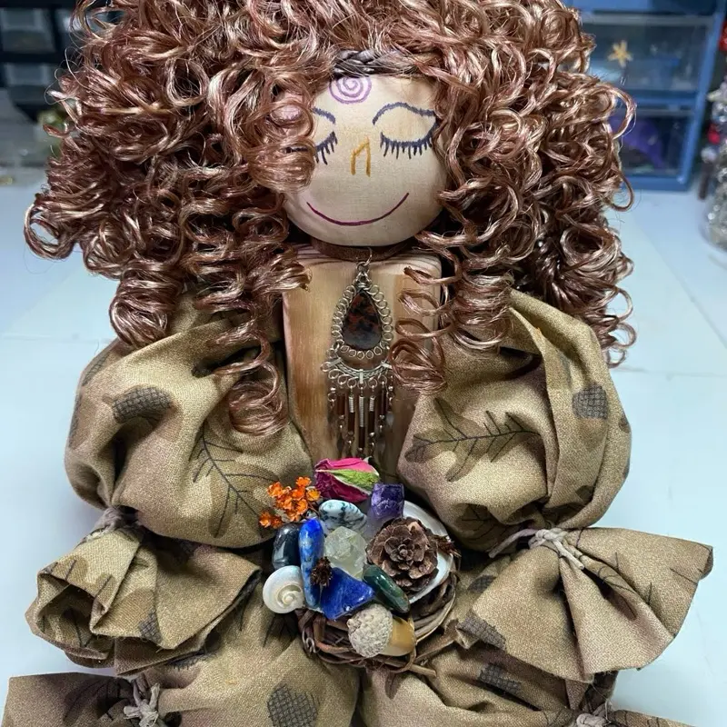 Aromatherapy Meditation Herb Doll with herbs, oils stones, feathers, and colors created to help you get to that right state of mind to mentally transport yourself elsewhere allow your mind to unwind and become more tune to your spiritual side