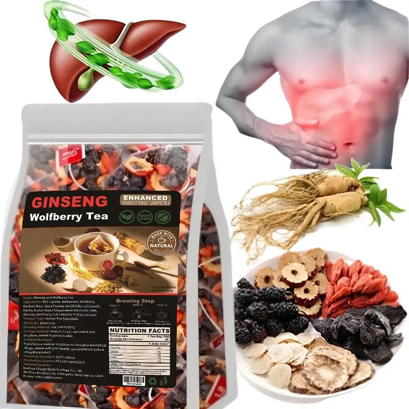 Daily Vitality & Kidney Strength Boost — Organic Ginseng Ten Treasure Tea with Goji & Red Date 60 Bags — Herbal Support for Energy & Focus Beverage Healthy Detox Tea Blend