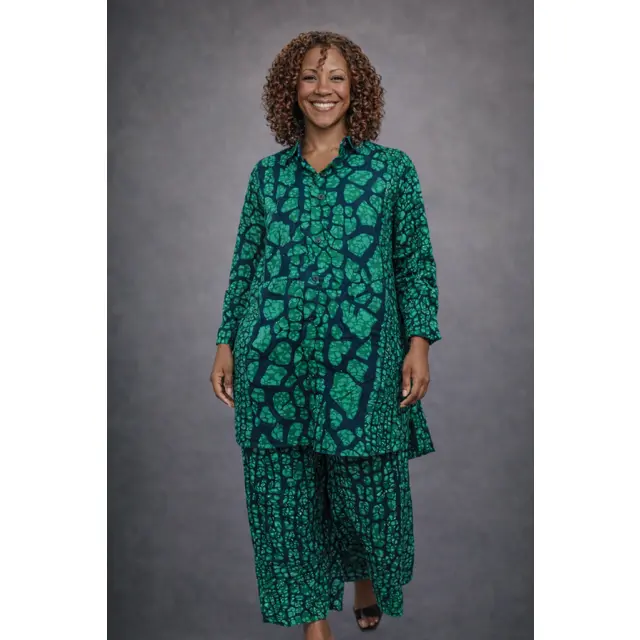 Ankara top & crop pants green/black