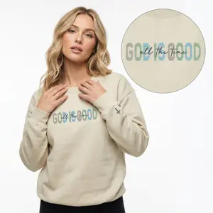 God Is Good Christian Embroidered Sweatshirt, Faith Based Inspirational Sweater, Religious Bible Verse Crewneck, Christian Church Apparel, Faith Gift for Women Hoodie