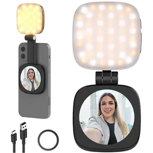 Magnetic Selfie Light Phone Clip, Selfie Led Lights, Rechargeable Portable Fill Light with Mirror, Compatible with iPhone & Android, Ideal for Photography Video Recording