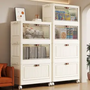 No Installation Needed Storage Rack, Home Living Room Snack Organizer, Plastic Foldable Multi-Layer Mobile Multifunctional Storage Cabinet