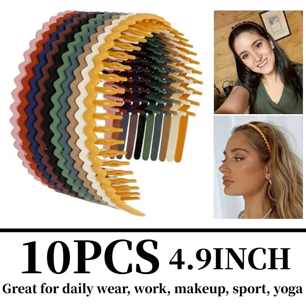 Plastic Hair Bands with Teeth, 10 Packs Thin Headbands for Women Girls Teens, Non Slip Hair Comb Head Bands Hair Accessories Sports & Outdoor sweat