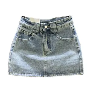 Fashion Simple Cut Denim Mini Skirt Women's 2025 Summer New Anti-Exposure Long Leg Shaping A- line Design Women's Fit Bottom Palda Blue Womenswear Minimalist Basic Fitted