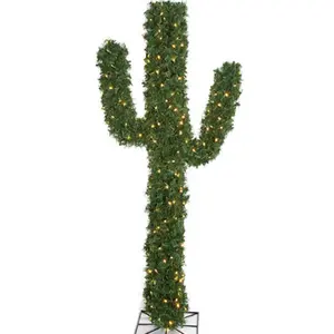 PVC Holiday Cactus Trees 5.5 Foot or 7 Foot with 5.5mm LED Lights Multi-Colored or No Lights Durable Sturdy Structure with Stand for Festive Decor