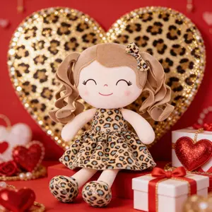Gloveleya Valentine's Day gifts Plush Doll Soft Baby Girl Dolls with Curly Hair Leopard Print Dress, Cute Stuffed Cuddle Doll Toy, Perfect Birthday, Christmas & Baby Shower Gift for Girls Ages 0-6, Nursery & Preschool Playtime Companion, 12 Inch