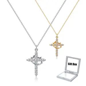 Stainless Steel Spinning Crown Cross Pendant Necklace Fashion Bling Cross Necklace with Rotatable Crown