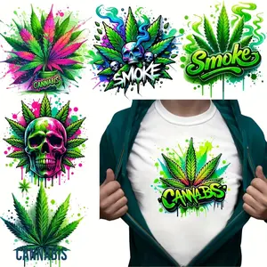 6PCS Bone Head Weed Style Heat Transfer Vinyl Patches DIY Iron on Stickers for T Shirts Washer Resistant Printing Decor Mixed Color Film Art