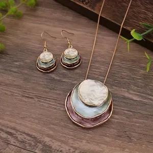 Vintage Boho Jewelry Set, Zinc Alloy Enamel Multilayer Round Pendant Necklace And Earrings, Elegant Fashion Accessory, For Women, With Daily Wear And Gift-Giving, Suitable For All Seasons, For Spring Festival Gift