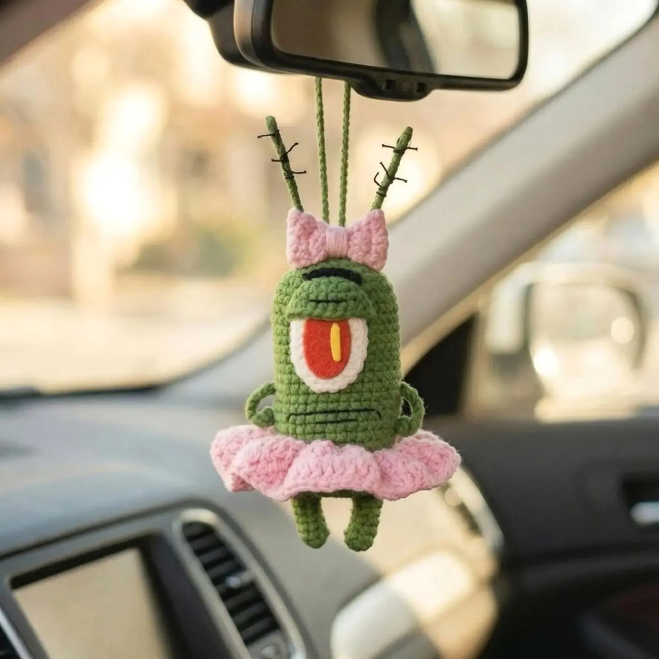 Handmade Plankton In Tutu Crochet Car Hanging, Funny Mirror Decor
