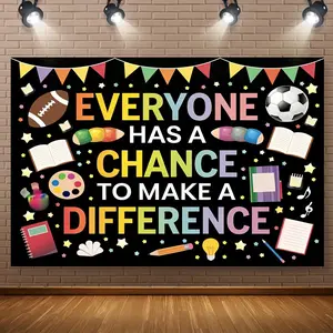 1PC,2D Flat Banner Classroom Inspirational Backdrop, "Everyone Has A Chance To Make A Difference" Motivational Banner, School Decor with Sports & Study Elements, Ideal for Classroom Wall Decoration, Positive Messa