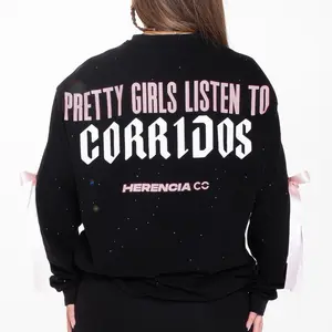 Pretty girls listen to corridos oversized rhinestone long sleeve
