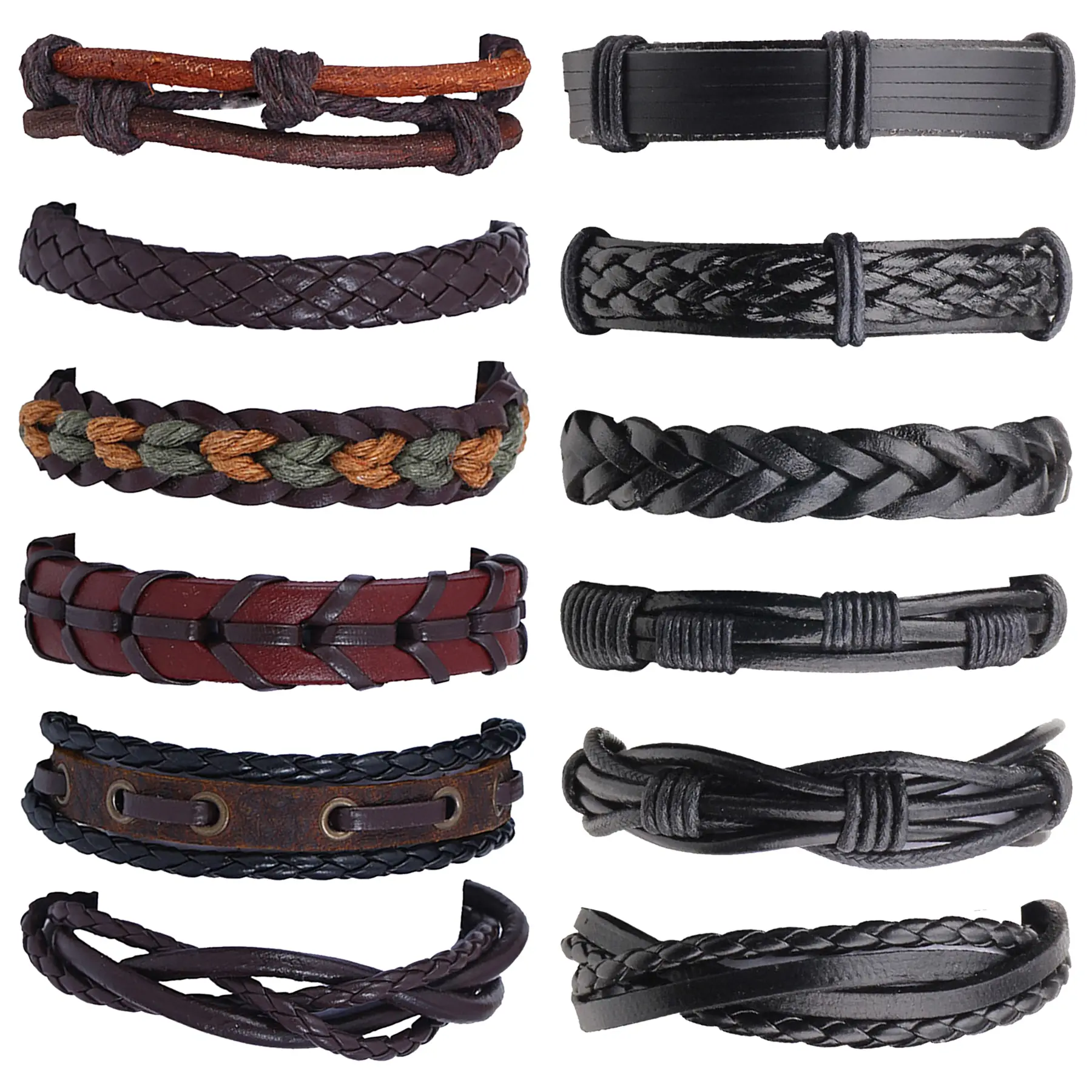 OIDEA Men's Vintage Alloy Leather Bracelet Set - 12-Piece Handmade Braided Adjustable 18-24cm Multi-Layer Wristbands, Boho Style Bracelet, Men's Fashion Costume Jewelry, Gifts for Boyfriend, Father's Day, Bracelet Combination Set