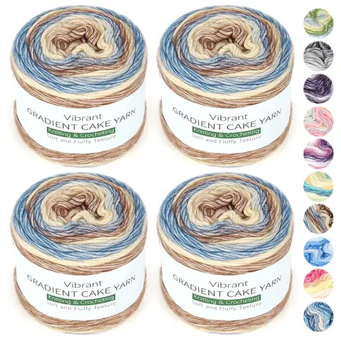 4 Pack of 100g/3.52 oz, Yarn for Crocheting Knitting-Gradient Yarn Cake-Soft DK Light Weight #3-60% Cotton 30% Acrylic 10% Wool-Perfect for Scarves, Shawls, Blankets and Garments, Crochet Project, Yarn Pack