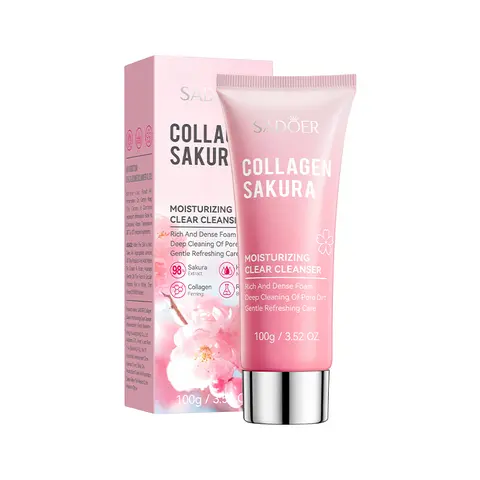 Collagen Sakura Moisturizing Clear Facial Cleanser,Rich Foam for Deep Pore Cleaning - Gentle, Hydrating & Refreshing Cleansing