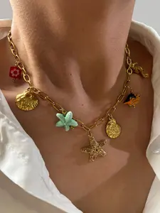 Creative Stainless Steel Starfish Conch Pendant Necklace Women's Charm Fashion Ocean Serie Exquisite Jewelry Accessory Modern Fashion Accessories