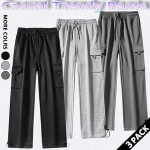 3-Piece Men's Solid Fashion Sweatpants, Versatile Year-Round Wear, Ideal for Autumn and Winter