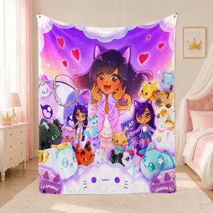 Aphmau Fleece Throw Blanket, Soft Plush Kids Blanket with Cute Anime Characters and Colorful Pets, Cozy Lightweight Bed, Couch, or Air Conditioning Blanket