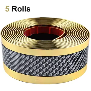 5-Pack Flexible Roll PVC-Based Carbon Texture Car Door Sill Guards, Drill-Free Self-Adhesive Scratch-Proof Waterproof Threshold Protector Tape for Cars, SUVs, Trucks