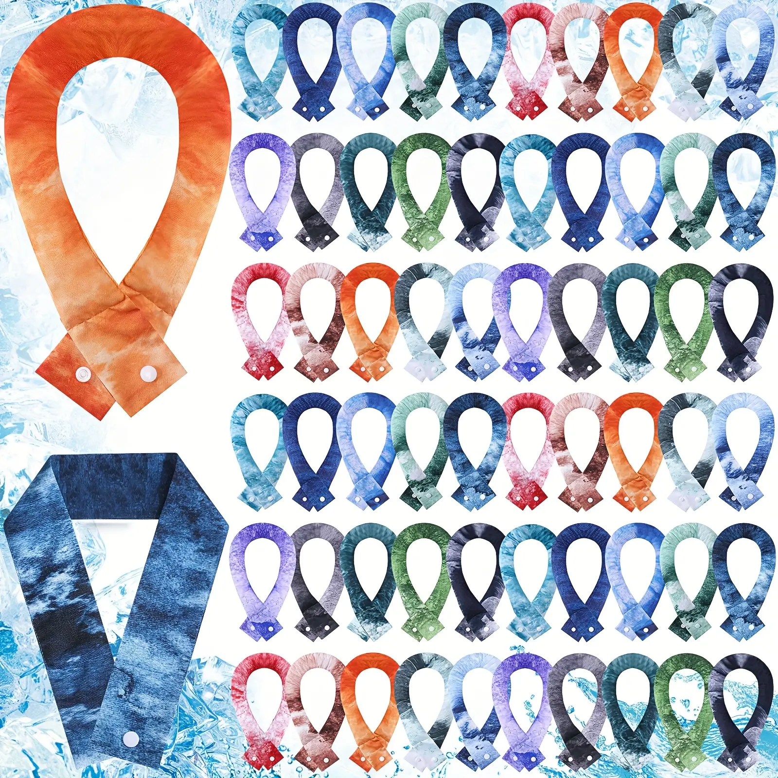 60pcs Cooling Neck Wraps & Ice Scarves - Tie-Dye Snap Button Multi-Use Bandanas for Summer Heat Relief, Adjustable Neck/Headband/Headscarf for Women, Men, Pets - Vibrant Party Favors (Polyester), Cooling Neck Towel, Pet Comfort Accessories, Durable Snap