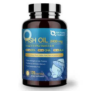 NATURE TARGET Triple Omega 3 6 9 Fish Oil Softgels 2400mg with Vitamin D3 & E, odourless，EPA & DHA & ALA for Heart, Brain, Joint & Immune Health Antioxidant Dietary Supplement Healthcare detox gut cleanse ph balance gummies