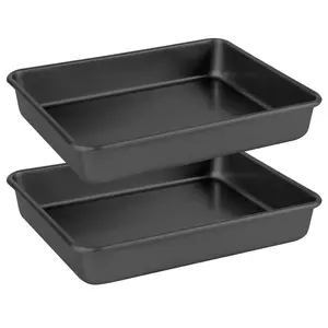 2/4 Pcs Kitchen Baking Pan Set, Nonstick 11*9 inch Cake Pan, Heavy Duty Rectangular Deep Size Baking Sheet, Brownie Cake Pan Bread Pan Toaster, Kitchen Items Baking Party Gifts, Made of black carbon steel