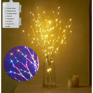 Lighted Birch Branches  Operated with 8 Functions 30IN 100 Multi Color and Warm White Lights for Christmas Holiday Party Decoration Indoor Outdoor