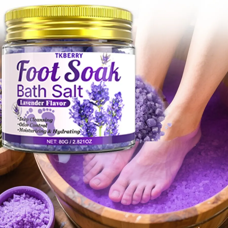 80g Lavender Foot Bath Salt - Sea Salt for Deep Cleansing, Moisturizing Heels - 20-Min Soak for Dry Feet, Post-Exercise & Bedtime Routine - Foot Soak Bath, Intensive Foot Care, Best Gift Set