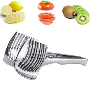 Stainless Steel Tomato Lemon Slicer, Durable Vegetable Slicer, Circular Fruit & Onion Cutter, Knife Handle Guide Clamp, Kitchen Potato Lime Food Rack Accessory, Kitchen Gadget