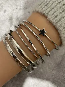 Women's Minimalist Five-Point Star Bracelet Set, Boho Style 6-Piece Daily Wear Jewelry Collection, Stackable Bracelet, Perfect Gift Idea for Her