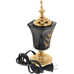 Electric Incense Burner Arabian Style Electric Incense Burner Tabletop Decorative Censer Middle Eastern Incense Holder for Yoga Spa Home Office Decor (Black)