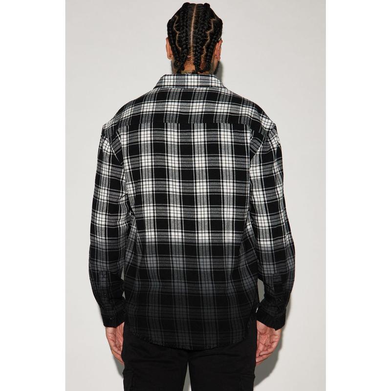 Sunset Dip Dye Flannel Shirt - White/Black