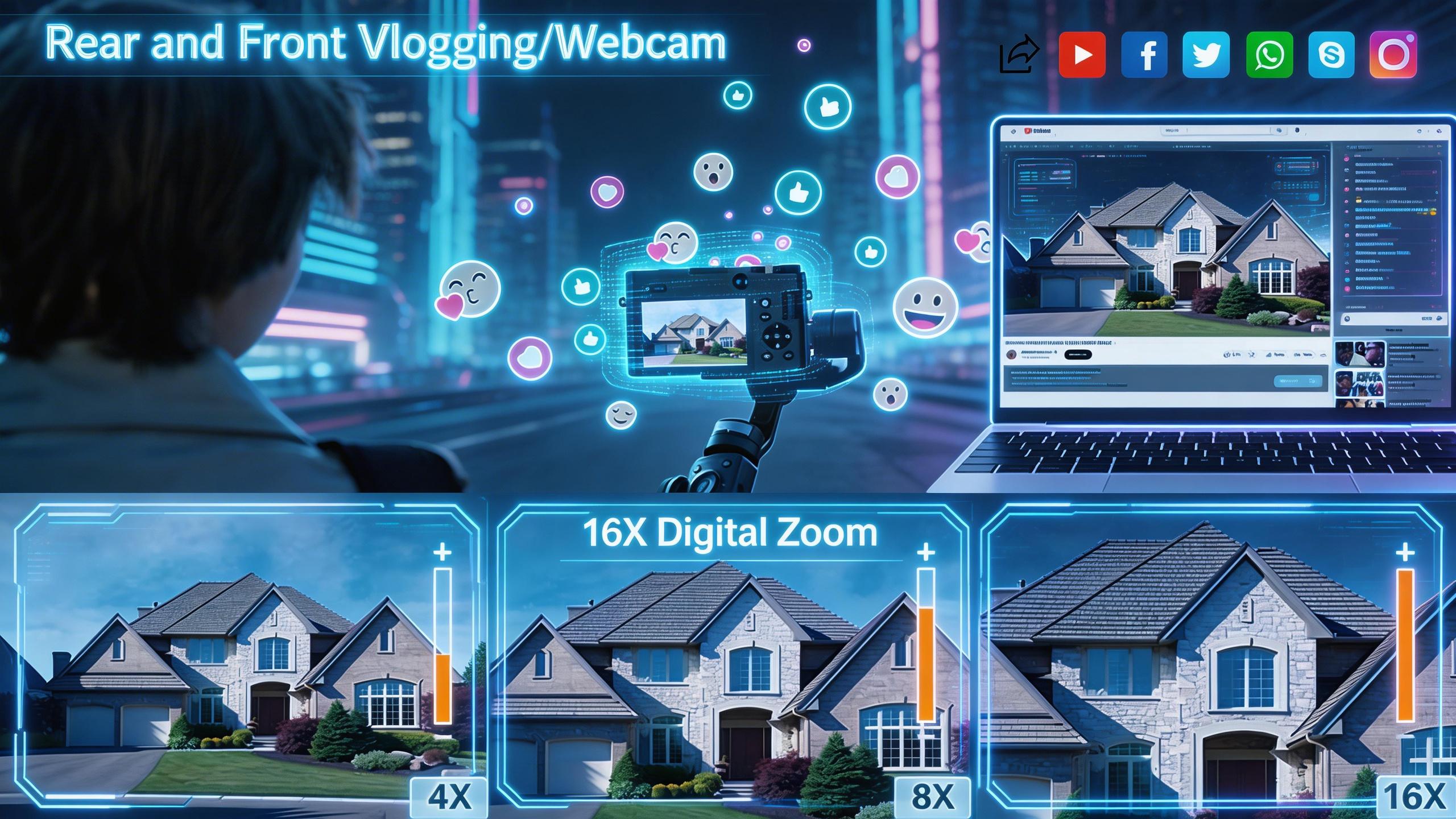 CAMKORY 4K Digital Camera for Vlogging, 64MP Front and Rear Dual Lens, Autofocus Anti-Shake, 3" Tiltable Selfie Screen, Pop-Up Flash, 16X Zoom, with Charging Cradle & 2 Batteries CAMKORY 4K Digital Camera for Vlogging, 64MP Front and Rear Dual Lens, Autofocus Anti-Shake, 3" Tiltable Selfie Screen, Pop-Up Flash, 16X Zoom, with Charging Cradle & 2 Batteries