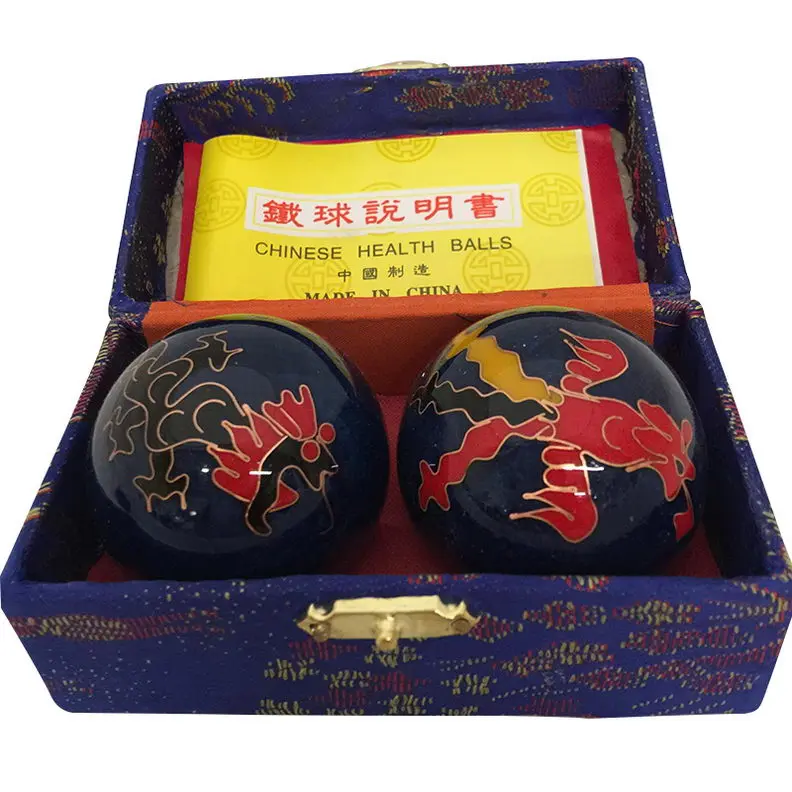 Thy Home Baoding Balls, 2-Piece Chinese Health Ball Set for Stress Relief & Hand Exercise, 1.75" Metal Body Care Massage Tool with Jingling Chime & Embroidered Case for Adults
