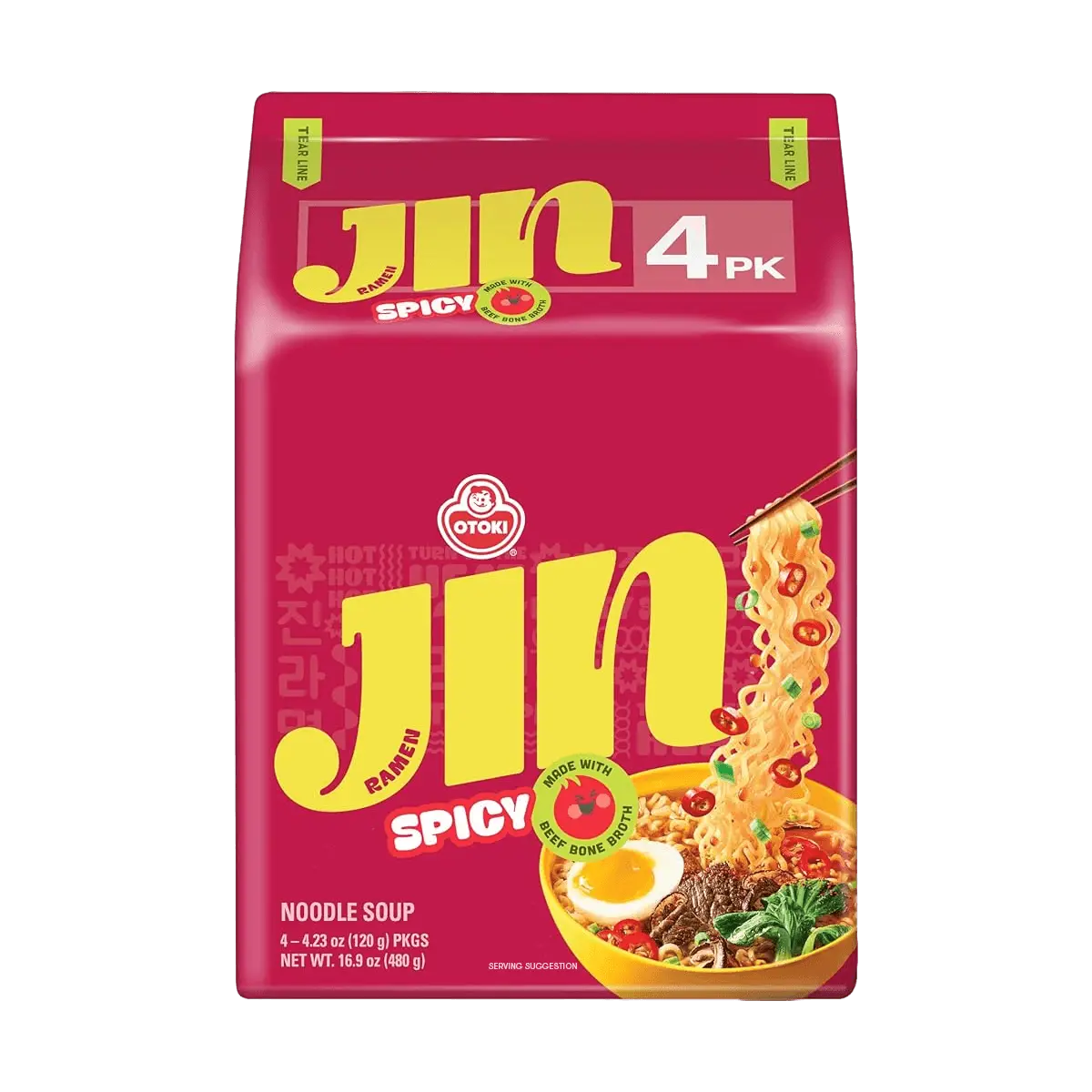 OTTOGI Korean JIN Ramen Spicy 4 Pack 16.9 oz Popular Instant Noodles