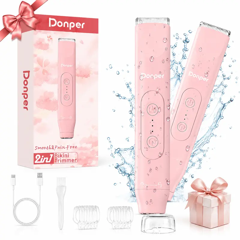 Donper Women's 2-in-1 Electric Waterproof Body Hair Trimmer-Foil Shaver - IPX7 Rated, Shower-Safe, Painless Hair Removal, Hypoallergenic Ceramic Blades for Underarms Legs, Travel-Friendly Gifts for Adulting Women
