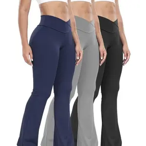 Women's Solid High-Waist Flare Leggings, High-Stretch Tummy Control Sports Leggings with Breathable Comfy Fabric, All-Seasons Ladies Sportswear for Indoor & Outdoor Use