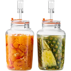 1 Gallon Fermentation Jar, Large Wide Mouth Fermenting Jar with Airlocks for Sauerkraut, Kimchi, Pickles, Mead, & More, Pack of 2