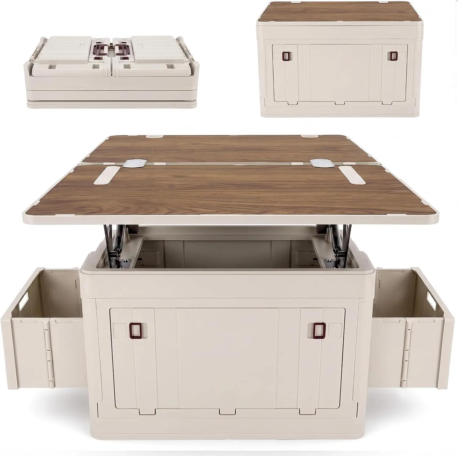 Folding Camping Table & Storage Box, Heavy Duty Outdoor Picnic Table with Side Storage Baskets, Foldable Collapsible Organizer for RV, Beach & Camping