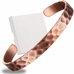 Pure Copper Bracelet – Copper Bracelet for Men & Women – 100% Solid, Raw & Uncoated Handmade Hammered Tibetan Cuff Bangle Oversize Gold Plated Rose Pendant Necklace