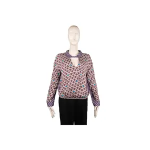 Maje Purple Magenta Silk Printed Collared Blouse Size 2