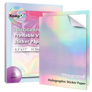Koala Holographic Sticker Paper for Inkjet & Cricut – Printable Vinyl Sheets, Rainbow Iridescent DIY Stickers, 8.5x11 Inches, Waterproof & Peel-and-Stick