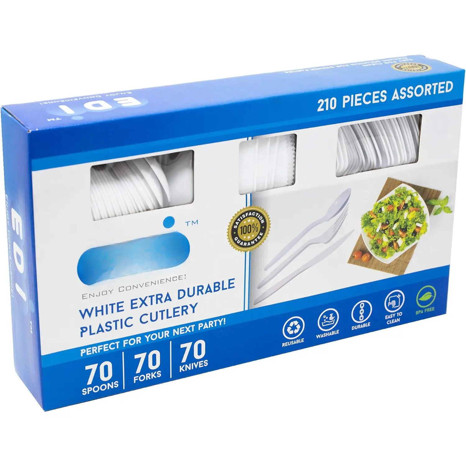 [210 ] White Disposable Plastic Cutlery Set, Assorted - 70 Forks, 70 , 70 Spoons | Extra Durable