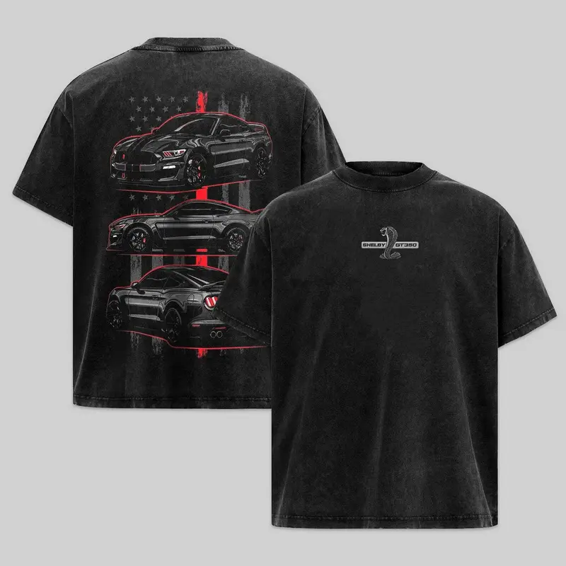 Mustang Shelby GT350 Vintage graphic Acid ed T-shirt Car Clothing Racing Shirt Sport Car Shirt Cotton Menswear Superior Tee for All-Day Comfort